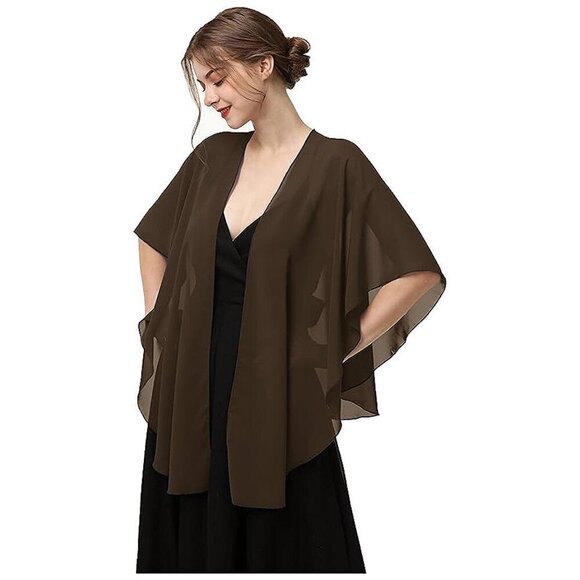 Womens Chiffon Shawls and Wraps Brown - Picture 4 of 6
